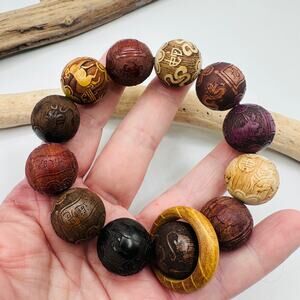 Hand-Carved Multicolor Sandalwood Blessing Bracelet